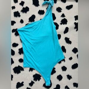 ✨gaze | Turquoise One-Shoulder Tie Bodysuit